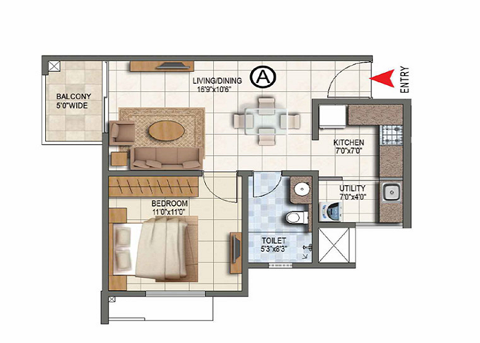 Prestige Roshanara 1 BHK Floor Plan